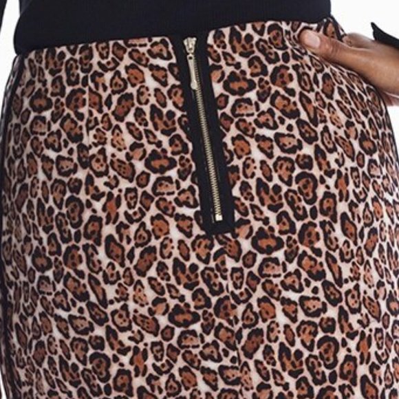 WHBM Cotton Blend Leopard Pencil Skirt Black Trim 12 - Picture 6 of 7
